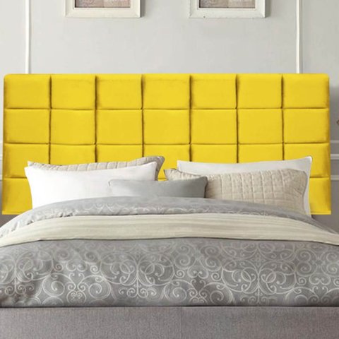Painel Estofado Luxo Clara 195cm King Size para Cama Box Suede Amarelo - Gat Magazine