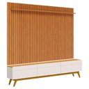 Ver imagem 1 de Rack Bancada Classic 3 Gavetas com Painel para Tv Suspenso Ripado Loft 2.2 Off White Nature - Imcal