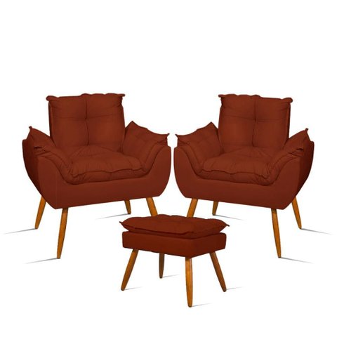 Kit Luxo 02 Poltronas Amamentação Suede + 1 Puff Pés Palito Cor:terracota