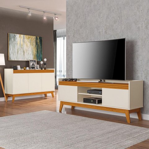 Conjunto Buffet e Rack para Tv 50 Polegadas Ripado 136cm