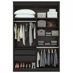 Guarda-Roupa Solteiro Alonzo 4 Portas 2 Gavetas 100% Mdf Preto Fosco - Móveis Lopas - 3 Guarda-Roupa Solteiro Alonzo 4 Portas 2 Gavetas 100% Mdf Preto Fosco - Móveis Lopas - 3