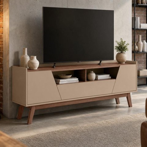 Rack para Sala de Estar TV 70 pol 180cm 2 Portas 1 Gaveta Morello B02 Fendi Freijó - Lyam Decor