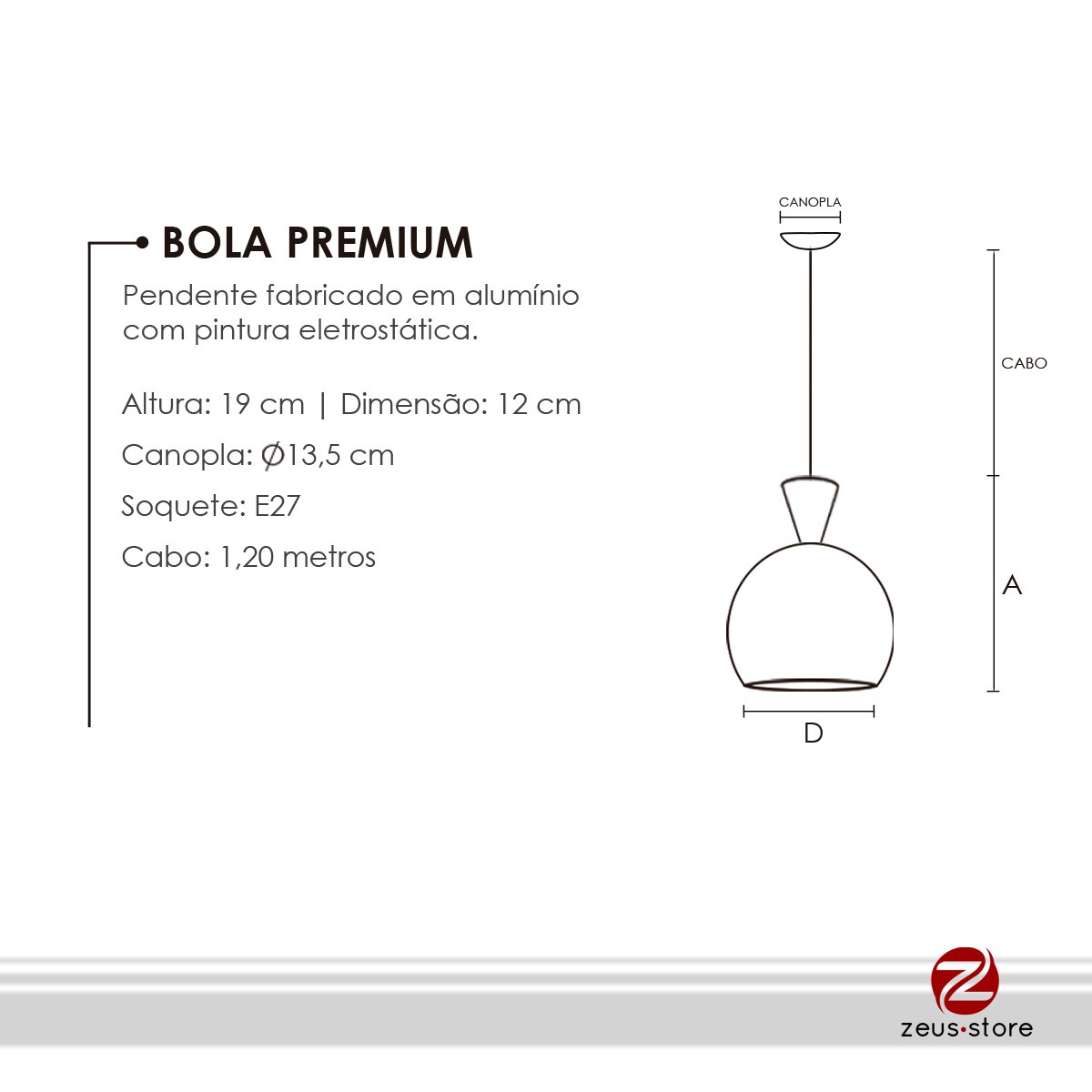 Pendente Luminária Bolam Premium 12cm Diâmetro x 19cm Altura - Especial - 5