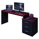 Ver imagem 6 de Mesa para Computador Gamer Drx 5000 e Livreiro Office com Portas Pequenas Preto Trama Vermelho - Mó