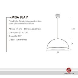 Pendente Luminária Meia Lua P 30cm Diâmetro x 17cm Altura - Marrom Textura x Cobre Solido - 4