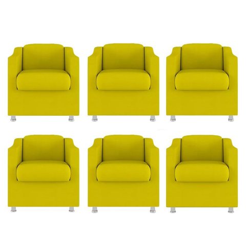 Kit 6 Poltronas Bia Decorativa Reforçada Recepção Clinica Salão Sala de Estar Suede:amarelo
