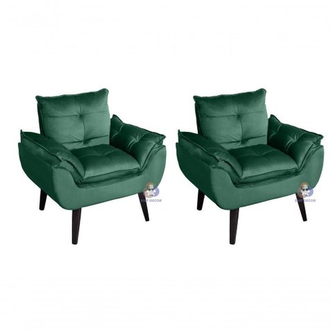 Kit 02 Poltrona Decorativa Opala Veludo Verde Smf Decor
