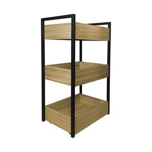Fruteira de Chão Cozinha Freijó Base de Ferro Preto - Vallisa Decor