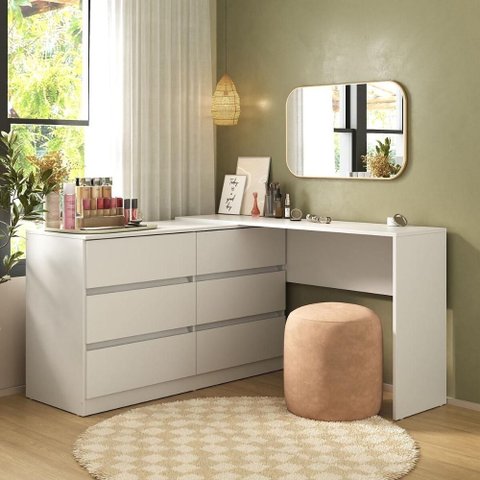 Penteadeira de Canto 120cm 6 Gavetas Flex Multimóveis Mp4404 Branco