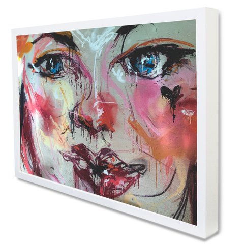 Quadro Decorativo Caixa Arte Rosto Urban Art Tacolado Moldura Caixa 3cm Freijó sem Vidro 30 X 40cm