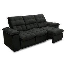 Sofá Retrátil Reclinável Atenas 2,30m Suede Velut Preto c/ Molas no Assento - King House - 4