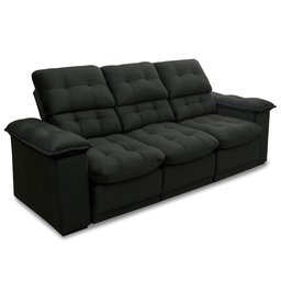 Sofá Retrátil Reclinável Atenas 2,30m Suede Velut Preto c/ Molas no Assento - King House - 7