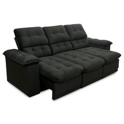 Sofá Retrátil Reclinável Atenas 2,30m Suede Velut Preto c/ Molas no Assento - King House - 9