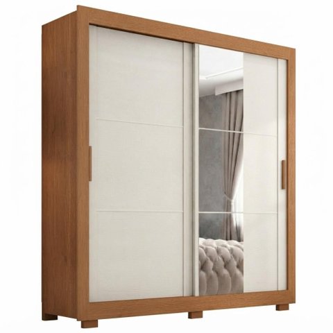 Guarda Roupa Casal 2 Portas de Correr com Espelho Titan 196 cm Cinamomo Areia Zanz
