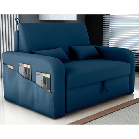 Sofá Cama 2 Lugares com Baú Bannow Veludo Azul