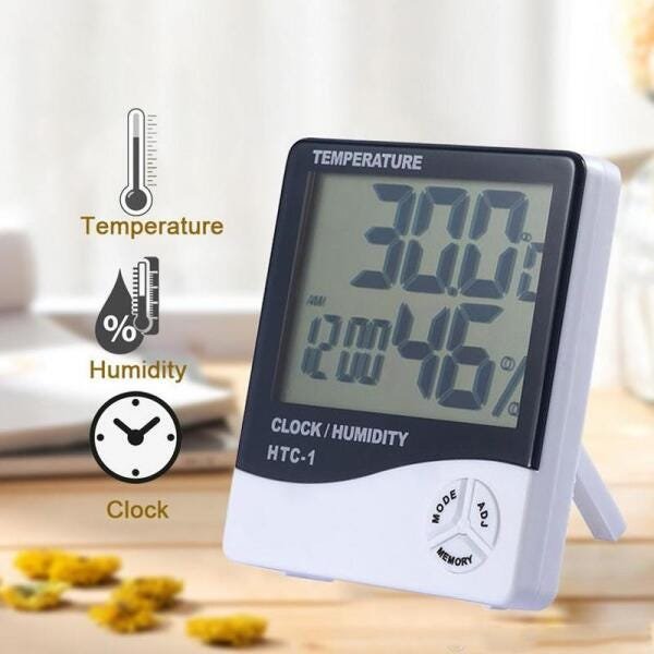 Higrômetro Termo Relógio Digital Medidor de Mesa Temperatura - 4