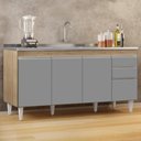 Ver imagem 2 de Balcão Gabinete com Pia Inox 160cm Arkansas Castanho/Cinza - Lumil Lumil Móveis