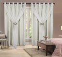 Ver imagem 1 de Cortina Voil com Forro Blackout PVC Branco 4,00M x 2,50M 100% Corta Luz com Ilhós Tabaco para Varão