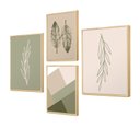 Ver imagem 1 de Kit 4 Quadros para Decoração Folhas Minimalista Sala Cozinha