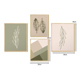 Kit 4 Quadros para Decoração Folhas Minimalista Sala Cozinha - 3