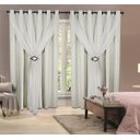 Ver imagem 1 de Cortina Voil com Forro Blackout PVC Branco 2,00M x 1,80M 100% Corta Luz com Ilhós Tabaco para Varão