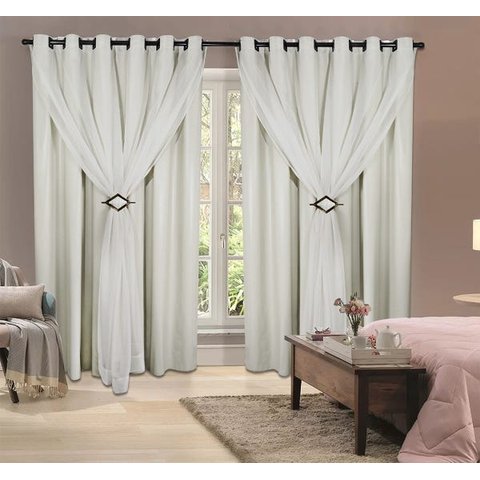 Cortina Voil com Forro Blackout PVC Branco 2,00M x 1,80M 100% Corta Luz com Ilhós Tabaco para Varão