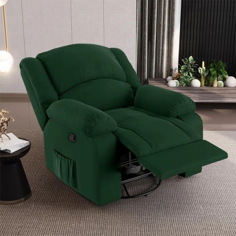 Poltrona do Papai Reclinável Sala de Cinema Madrid Glider Manual Giratória Veludo Verde Esmeralda G2