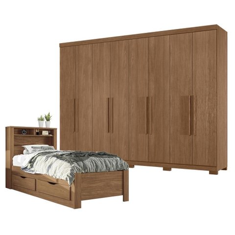 Guarda Roupa Casal 8 Portas 4 Gavetas Master New com Pés e Cama Solteiro com Gavetas Invicta Jatob