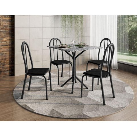 Mesa de Jantar Ambiente Thais 70x70 Cm com Granito Ocre Itabira com 4 Cadeiras 050 Preto – Artefamol