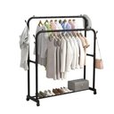 Ver imagem 1 de Arara Roupas Dupla Portatil Cabideiro Organizador Sapateira Prateleira com Rodinhas Guarda Roupa Pre