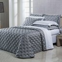 Ver imagem 1 de Kit Cobre Leito Colcha Super King 100% Algodão 400 Fios Acetinado Bordado 5 Peças Cinza Escuro