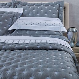 Kit Cobre Leito Colcha Super King 100% Algodão 400 Fios Acetinado Bordado 5 Peças Cinza Escuro - 3