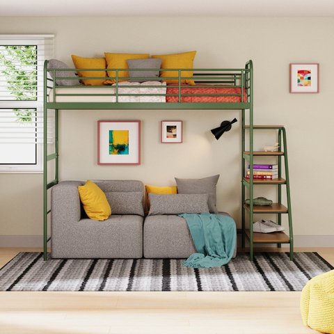 Cama Alta em Ferro Aço Carbono Tubular Teko Casatema MadeiraOriginals Verde/Álamo