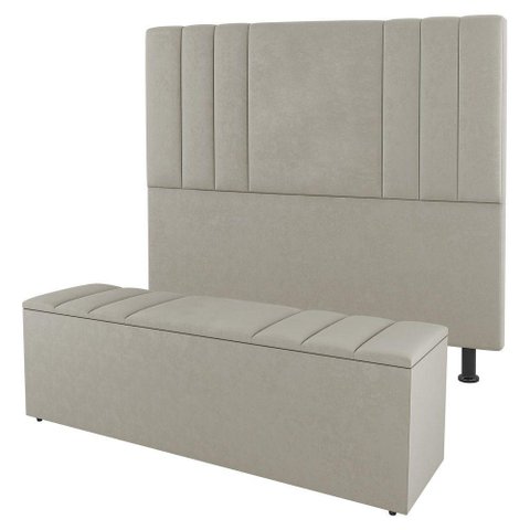 Cabeceira e Baú Cama Box King Grace 195cm Sintético Bege
