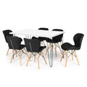 Ver imagem 1 de Conjunto Mesa de Jantar Hairpin 130x80 Branca com 6 Cadeiras Eiffel Slim - Preto