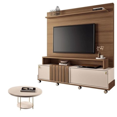 Estante Home Theater Bold Off White Castanho e Mesa de Centro Sky Off White – Hb Móveis