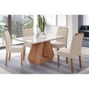 Ver imagem 1 de Conjunto: Mesa Sala Jantar Ágata Tampo Madeirado C/ Vidro 130x80cm e 4 Cadeiras Paola Cinamomo/off