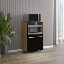Armario Multiuso 2 Pts Forno Microondas ou Bebedouro Tais Cor Savana/preto - 1