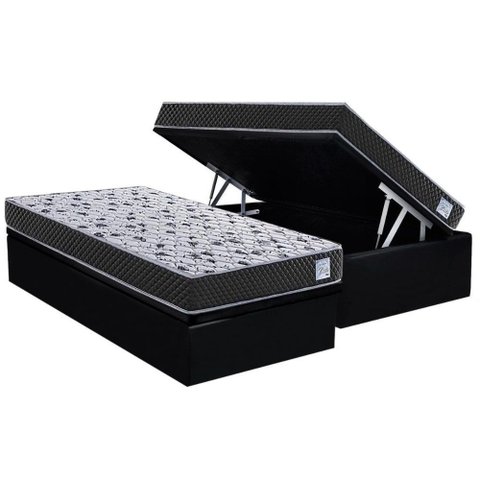 Conjunto Box Baú Solteiro Colchão Espuma Herval Compact Ag 65 - Ag Biello + Base Crc Suede Black (