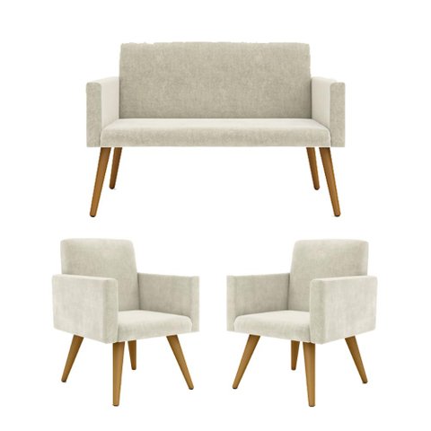 Kit Namoradeira + 2 Poltronas Decorativas Recepção Balaqui Cor:bege