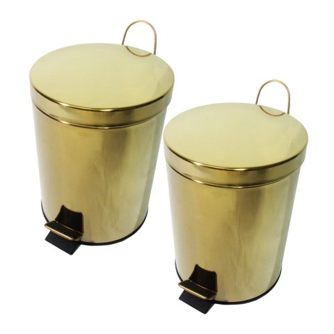 Kit 2 Lixeiras Dourada Aço Inox para Banheiro com Pedal 3l Fineza