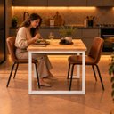Ver imagem 4 de Mesa de Jantar Reforçada Industrial 150x90cm Tampo Bege Pés Branco