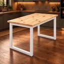 Ver imagem 1 de Mesa de Jantar Reforçada Industrial 150x90cm Tampo Bege Pés Branco