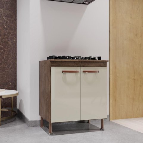 Balcão Modulado com Tampo Fidelitá Lisboa 70cm 2 Portas Noce/off-white