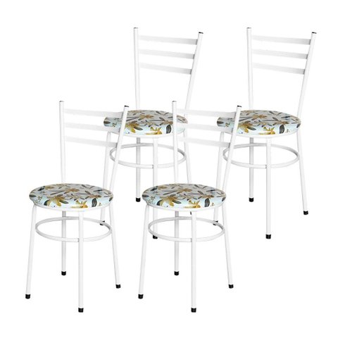 4 Cadeiras para Cozinha Epoxi Branca Assento Floral Cor:floral Orquídea