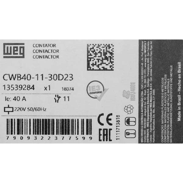 Contator Weg CWB40 220Vac 40A 1NA+1NF - 5