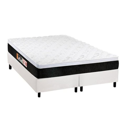 Cama Box King: Colchão Espuma D45 Castor Black e White Air + Base Crc Courano White(193x203)