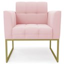 Ver imagem 4 de Poltrona Decorativa Base Industrial Dourado Ana Suede Rosa Bebê