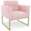 Ver imagem 1 de Poltrona Decorativa Base Industrial Dourado Ana Suede Rosa Bebê