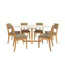 Ver imagem 2 de Sala Jantar Mesa Elma Premium Madeira Maciça C/ Tampo Madeirado C/ Vidro 180x105cm e 6 Cadeiras